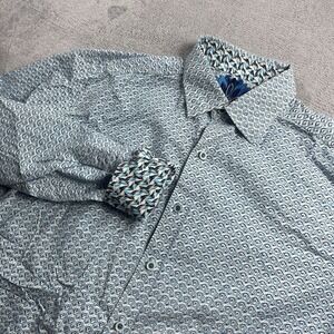 Robert Graham Abstract Long Sleeve Flip Cuff Button Down Shirt Size Medium Blue